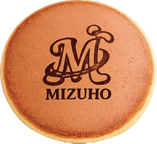 MIZUHOロゴの焼き印どら焼き